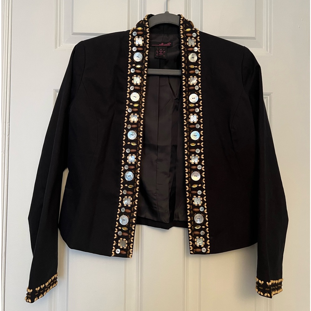 Classy Black jacket with unique detail around collar, excellent condition